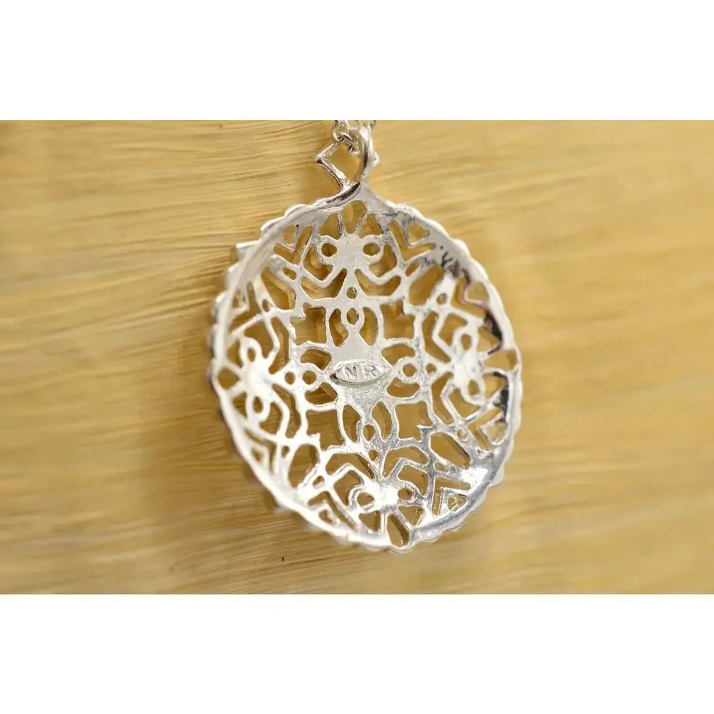 Avon Vintage Necklace Pendant Crystal Silver Filigree Nina Ricci NR Signed 9J